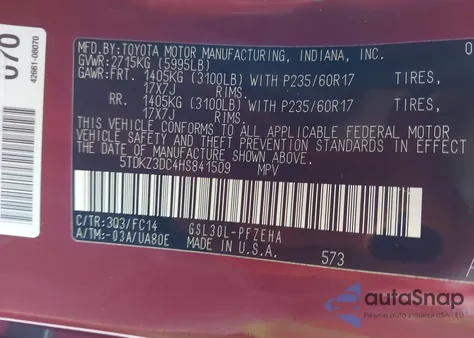 2017 Toyota Sienna Le 7 Passenger from USA, damaged, VIN 5TDKZ3DC4HS841509